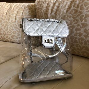 Clear silver quilted backpack